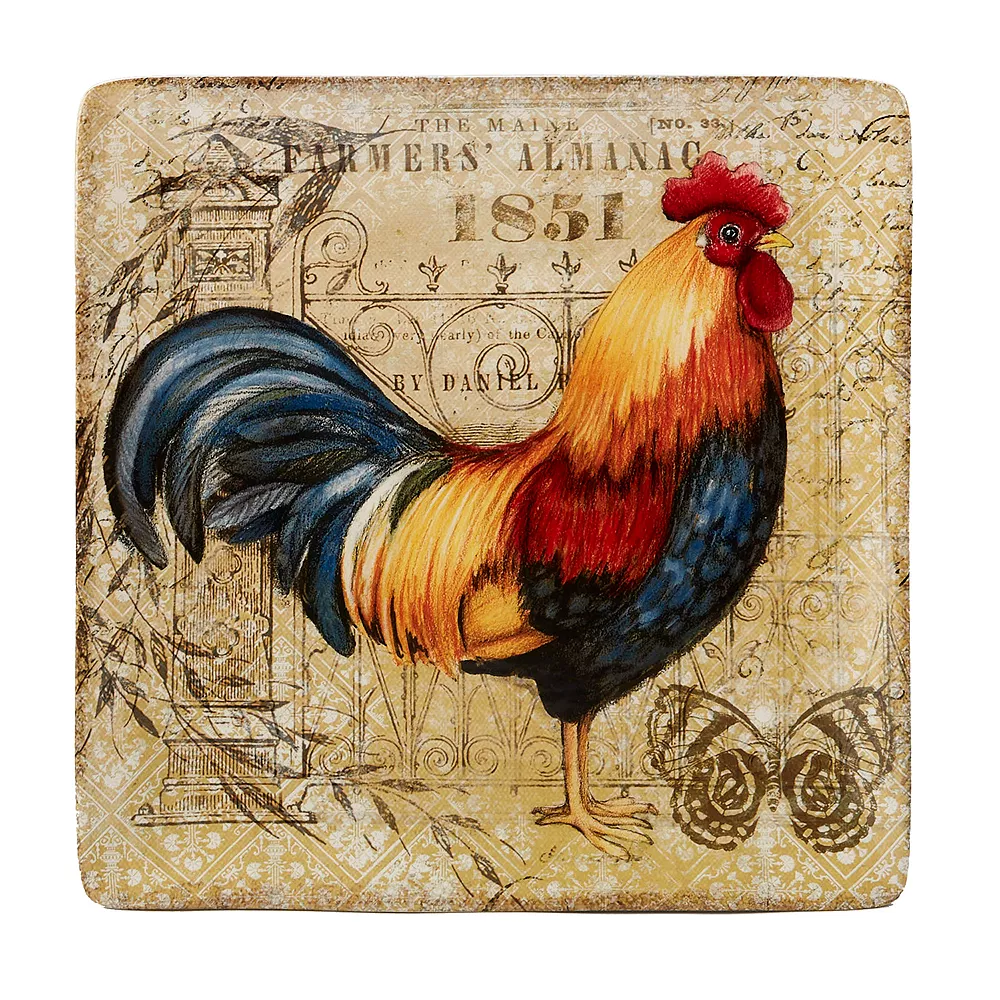 Certified International Gilded Rooster Square Platter 1 Certified International Gilded Rooster Square Platter