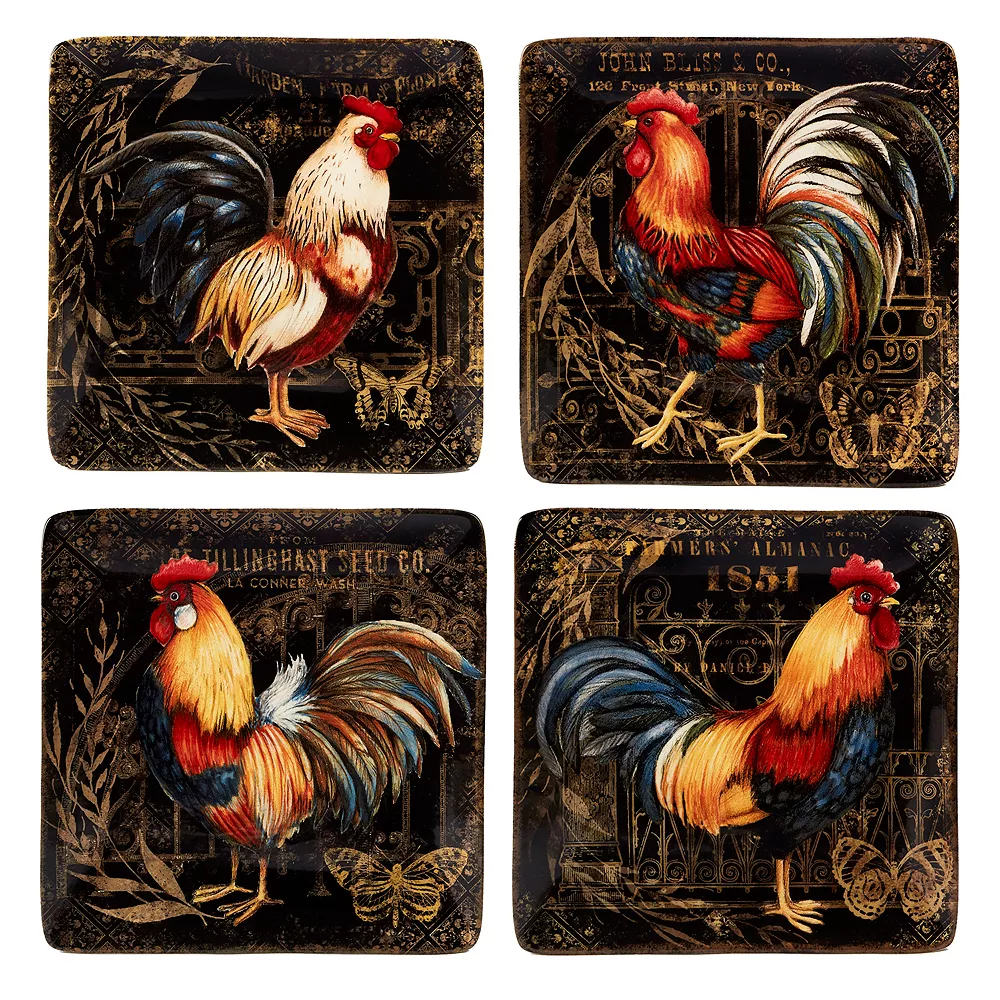 Certified International Gilded Rooster 4-piece Canape Plate Set 1 Certified International Gilded Rooster 4-piece Canape Plate Set