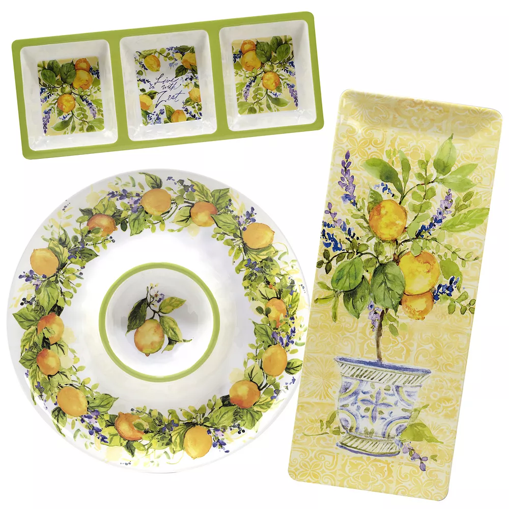 Certified International Lemon Zest 3-pc. Melamine Hostess Set 1 Certified International Lemon Zest 3-pc. Melamine Hostess Set