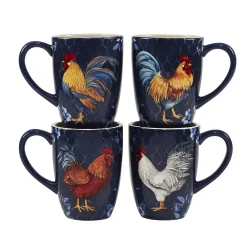 Certified International Indigo Rooster 4-pc. Mug Set