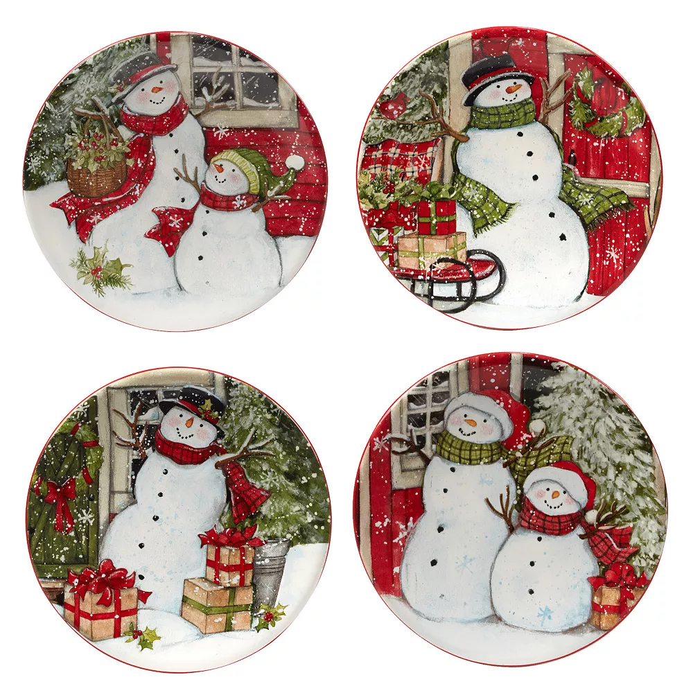 Certified International Snowman's Farmhouse 4-pc. Canape Plate Set 1 Certified International Snowman's Farmhouse 4-pc. Canape Plate Set
