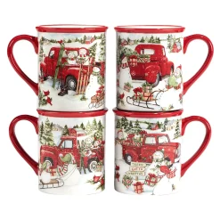 Certified International Red Truck Snowman 4-pc. Mug Set