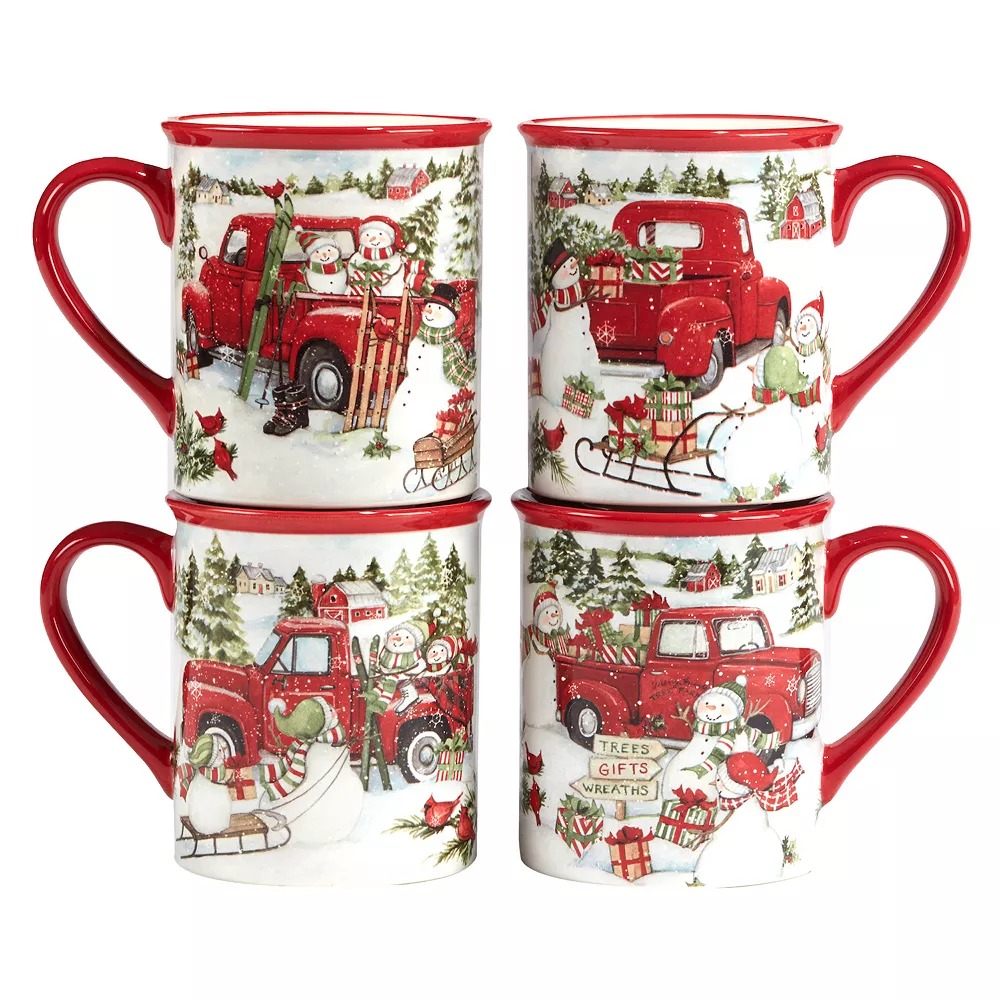 Certified International Red Truck Snowman 4-pc. Mug Set 1 Certified International Red Truck Snowman 4-pc. Mug Set