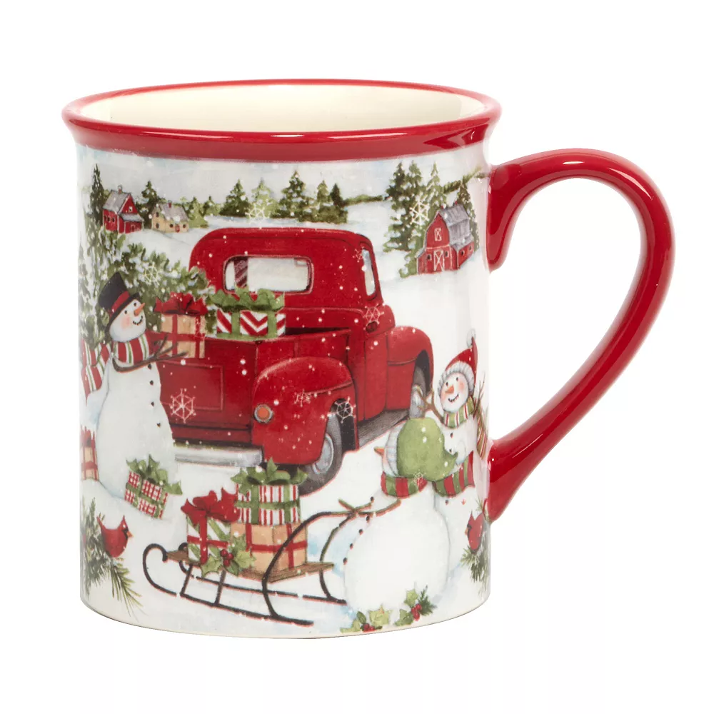 Certified International Red Truck Snowman 4-pc. Mug Set 3 Certified International Red Truck Snowman 4-pc. Mug Set - Image 3