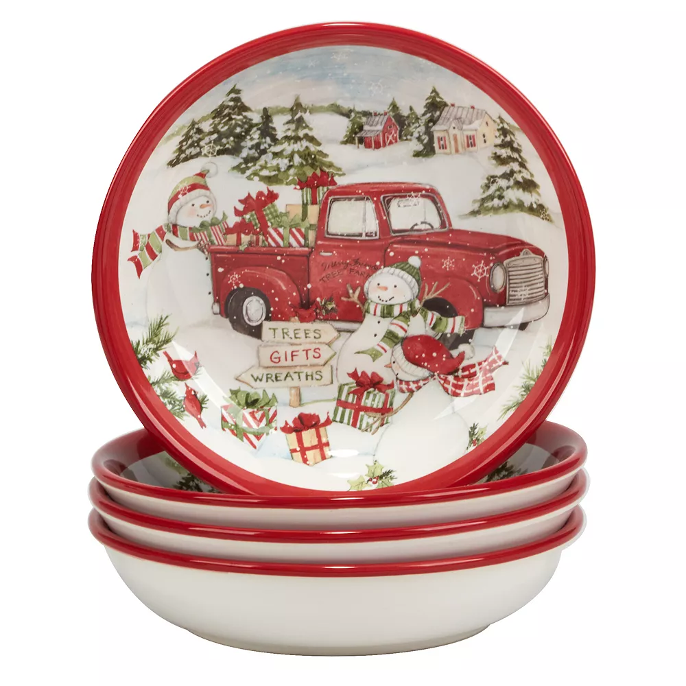 Certified International Red Truck Snowman 4-pc. Soup Bowl Set 1 Certified International Red Truck Snowman 4-pc. Soup Bowl Set