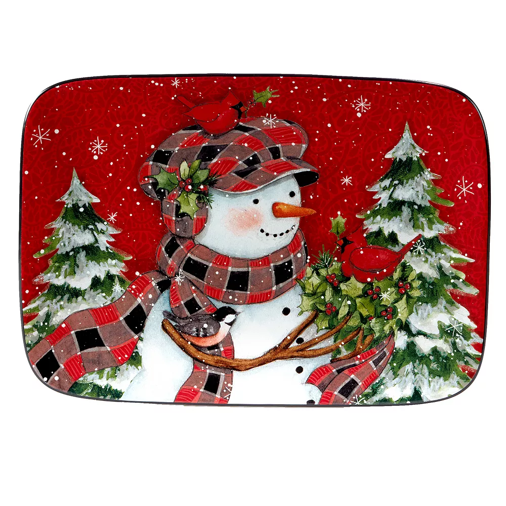Certified International Christmas Lodge Snowman Rectangle Serving Platter 1 Certified International Christmas Lodge Snowman Rectangle Serving Platter