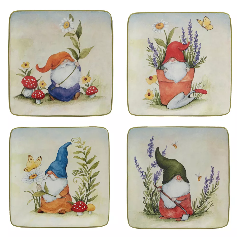 Certified International Garden Gnomes 4-pc. Canape Plate Set 1 Certified International Garden Gnomes 4-pc. Canape Plate Set