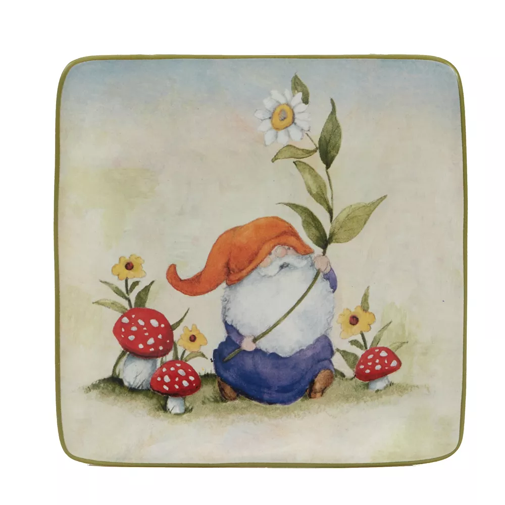 Certified International Garden Gnomes 4-pc. Canape Plate Set 2 Certified International Garden Gnomes 4-pc. Canape Plate Set - Image 2